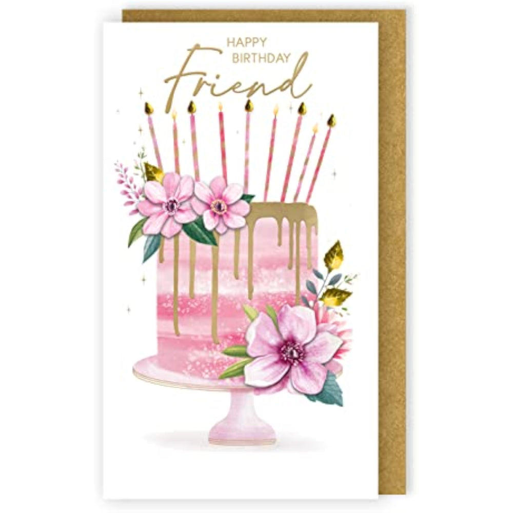 Second Nature floral birthday greeting card with embellished flowers and champagne design for friends, celebrating special occasions.