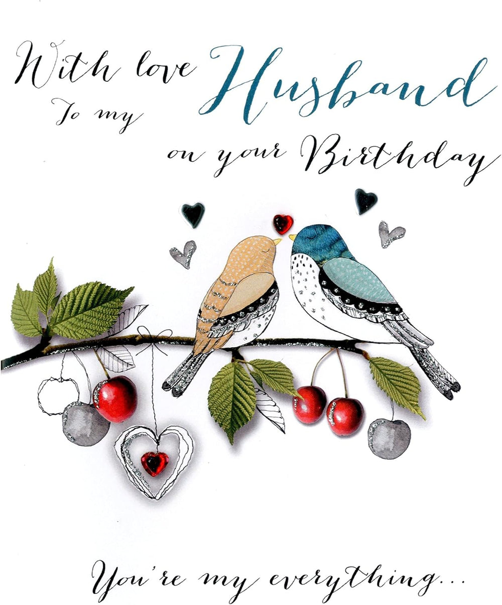 Second Nature Husband greeting card with illustration of birds perched on a branch, suitable for special occasions.