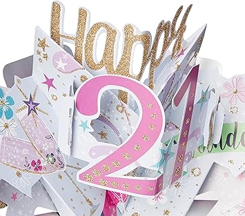 Second Nature 21st Birthday Pop-Up Greeting Card featuring 3D design with colorful birthday elements, celebrating a special milestone.