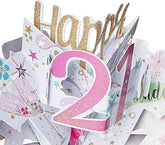 Second Nature 21st Birthday Pop-Up Greeting Card featuring 3D design with colorful birthday elements, celebrating a special milestone.