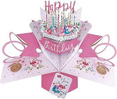 Happy Birthday Cake Pop-Up Greeting Card by Second Nature featuring a colorful 3D cake design and festive birthday decorations.