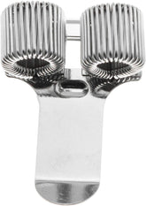 Double hole metal pen holder with pocket clip from Send It By, ideal for organizing pens and office supplies.