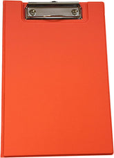 A5 neon orange foldover clipboard with pen holder for office and stationery use, branded Send It By.