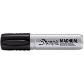 Pack of 12 Sharpie Magnum permanent markers with large chisel tips, featuring bold black ink for versatile marking projects.