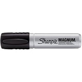 Pack of 12 Sharpie Magnum permanent markers with large chisel tips, featuring bold black ink for versatile marking projects.