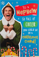 Funny Elf Design Christmas Greeting Card for Nephew with Playful Festive Theme