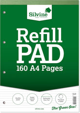 Silvine A4 refill pad with narrow ruled pages, 160 sheets, ideal for note-taking and writing.