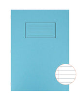 Blue Silvine exercise book with ruled pages, 229 x 178mm, featuring a durable cover and spiral binding for note-taking.