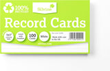Silvine 5x3-inch recycled lined record cards, 100 white flash cards for note-taking or study, showing stacked cards.