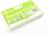 Silvine 5 x 3-inch 100% recycled lined record cards, set of 100 white flash cards for writing and organization.