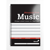 Silvine A4 music manuscript book with 12 printed staves and 100 pages, ideal for composers and musicians.