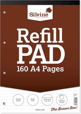 Silvine A4 lined refill pad with 160 pages, ideal for stationery and note-taking, shown in the image.