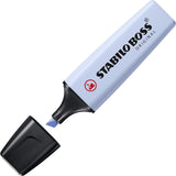 Stabilo Boss Original Pastel highlighter in Cloudy Blue with pastel-colored ink and chisel tip for highlighting text.