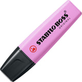 Stabilo Boss Original Pastel highlighter in Frozen Fuchsia with pastel pink ink, featuring a chisel tip for vibrant highlighting.