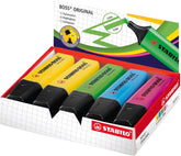Set of 10 assorted Stabilo Boss Original highlighters in vibrant colors for office and school use.