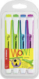 Set of 4 Stabilo Swing Cool assorted color stationery pens, featuring vibrant ink colors in a compact pack.