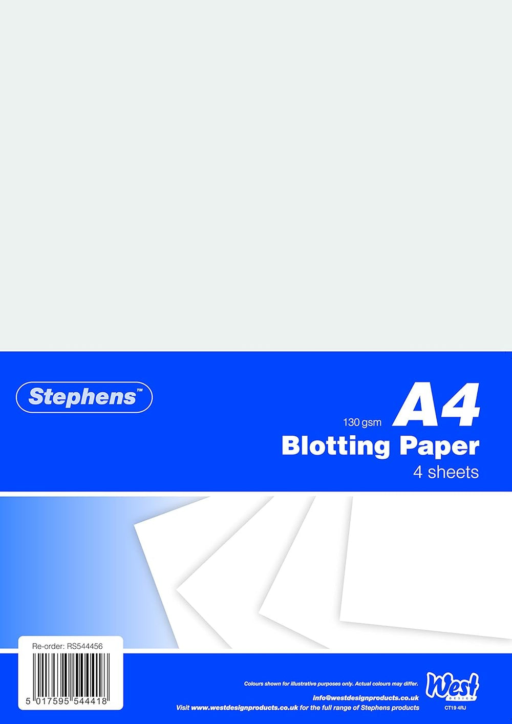 Stephens A4 white blotting paper in a 4-sheet pack, ideal for stationery use and oil absorption.