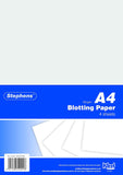 Stephens A4 white blotting paper in a 4-sheet pack, ideal for stationery use and oil absorption.