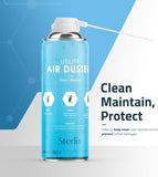 Sterlix 400ml air duster can for electronics cleaning, featuring a spray nozzle to remove dust from electronic devices.