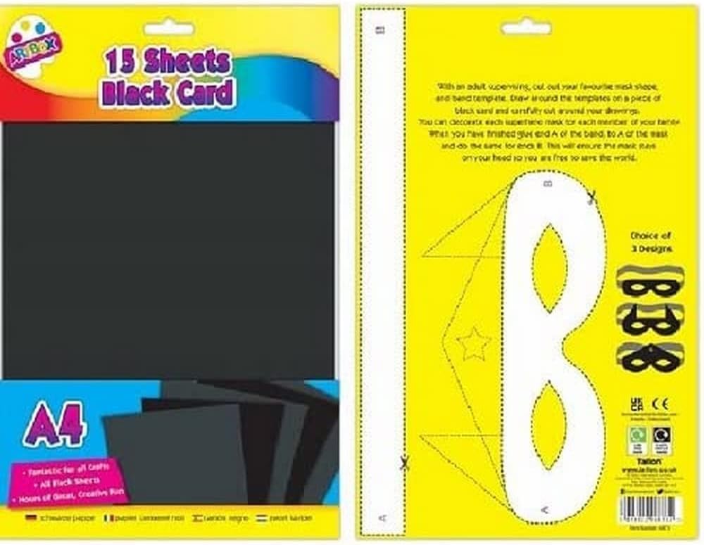 Black A4 craft activity card from Tallon, 15 sheets of durable black paper for creative projects and craft supplies.