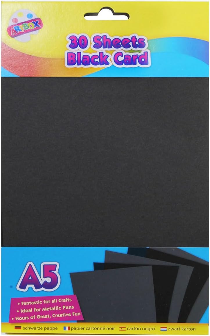 Tallon A5 black activity cards, 30 sheets of craft supplies for arts and crafts projects, rectangular black cards.