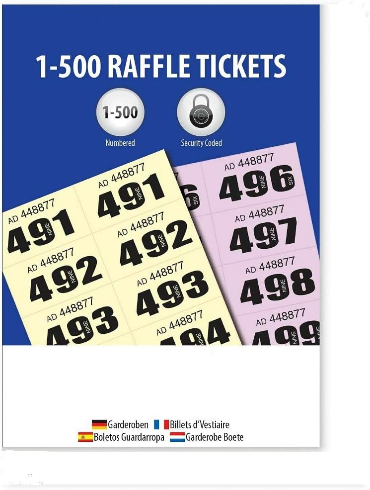 Tallon Cloakroom Tickets 1-500 set with numbered paper tickets for event or cloakroom management