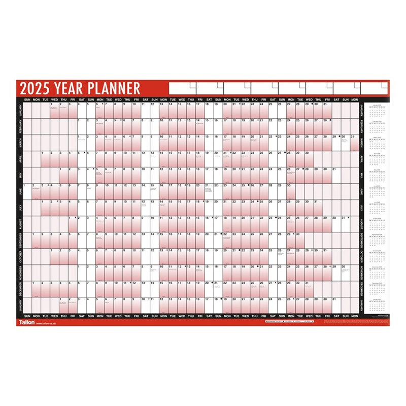 Tallon R&B full year wall calendar, black and white design, hanging on a wall with visible month grid and decorative elements.
