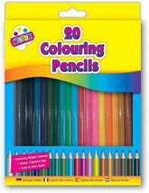 Set of Tallon 20 full-size color pencils with vibrant hues, arranged in a row on a white background.