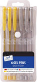 Set of six Tallon gel ink pens in silver and gold with sleek metal barrels, ideal for writing and decorative accents.