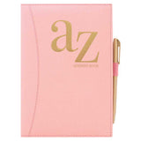 Tallon A5 pink hardback A-Z address book with pen, featuring a stylish stationery design and organized pages.