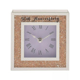 50th Wedding Anniversary Mantel Clock – Gold Crystal Rim, Roman Numerals, Elegant Glass Design – Golden Anniversary Gift for Couples