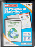 Black Tiger A5 40-pocket presentation display book with clear plastic sleeves for organizing documents and presentations.