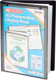 Black Tiger A5 40-pocket presentation display book with clear plastic sleeves for organizing documents and reports.
