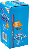 Box of 50 purple Tiger Ultra Glide ballpoint pens, featuring smooth writing and vibrant purple ink for everyday use.