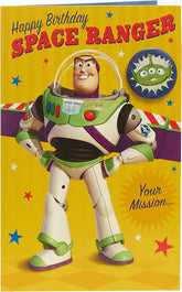 Buzz LightYr Birthday Card - Toy Story Birthday Card - Pixar Birthday Card - Disney Birthday Card for Boys - Badge Included, Multi (697480-0-1)