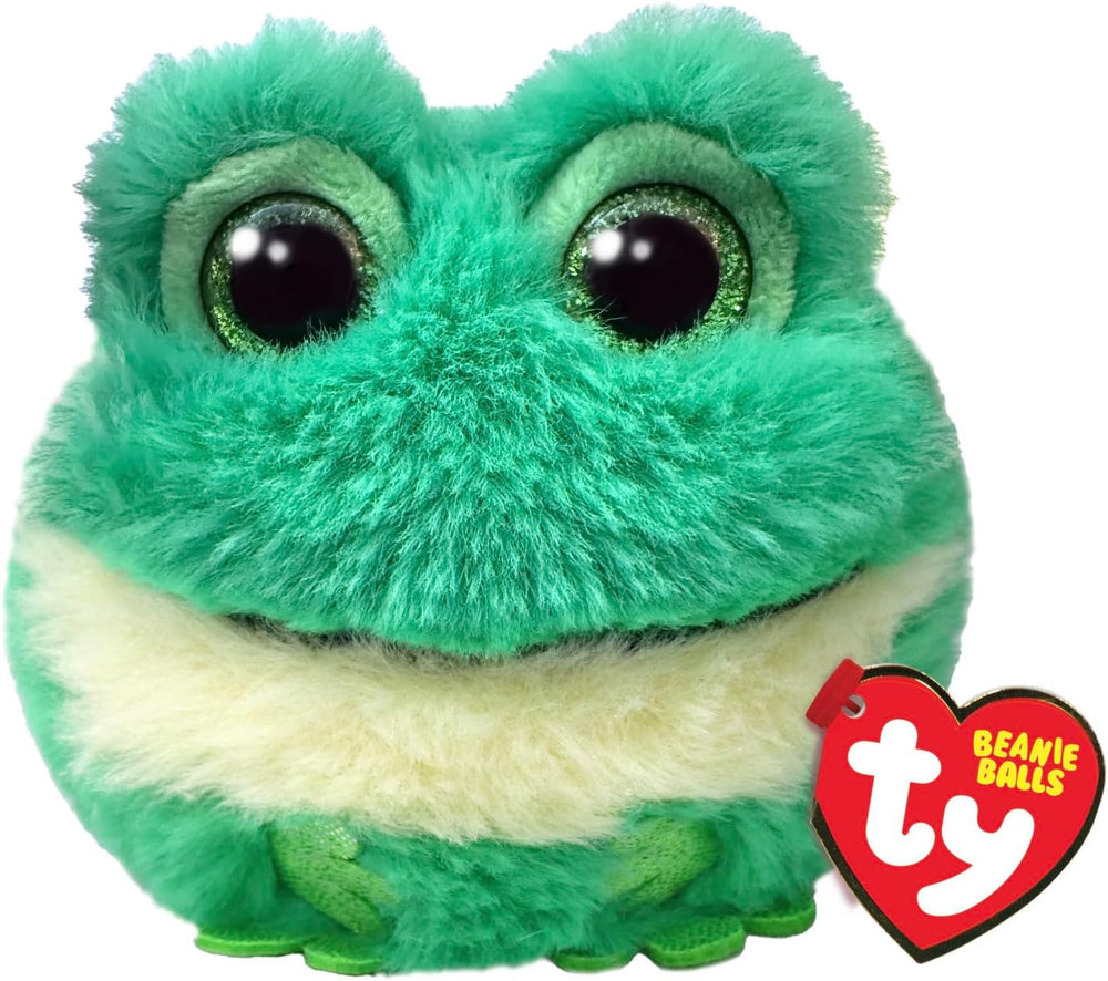 Soft plush TY Gilly Frog Beanie Ball toy, 7cm, featuring a squishy, cuddly frog character from TY's beanie baby collection.