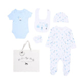 White and blue circus-themed 5-piece set by M N House Wholesale, featuring colorful patterns and playful designs for children.