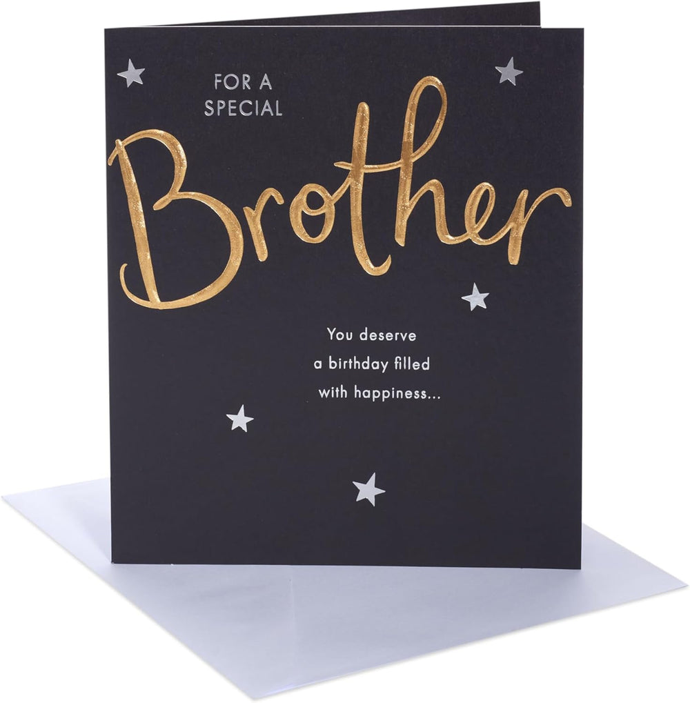 UK Greetings birthday card for brother featuring colorful design and cheerful message, ideal for celebrating a sibling's birthday