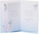 UK Greetings birthday card for daughter titled "What Is a Daughter?" featuring colorful floral design and heartfelt message inside.