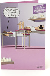 UK Greetings funny birthday card featuring humorous and cheeky design, suitable for him and her.