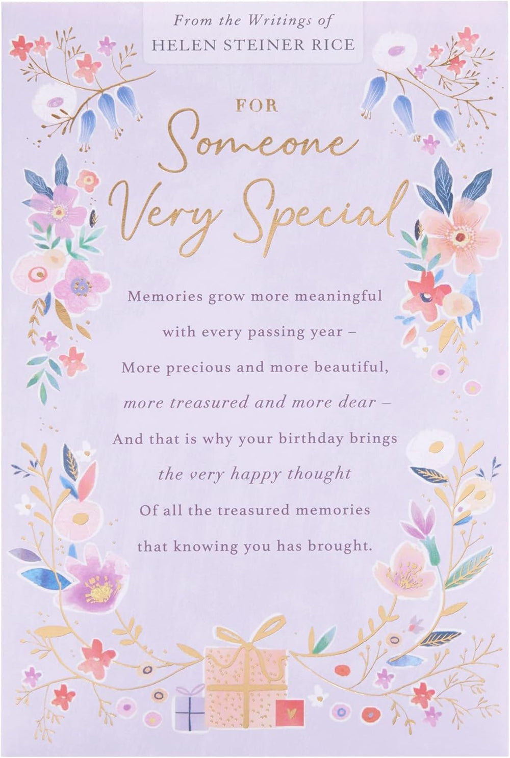 UK Greetings Helen Steiner Rice birthday card featuring inspiring verse for someone special, with floral design and elegant message.
