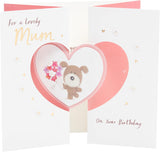UK Greetings birthday greeting card for mum featuring a heart design, with colorful floral accents and heartfelt message.