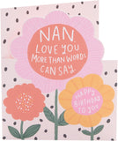UK Greetings birthday greeting card for Nan featuring a bright floral design, perfect for celebrating her special day.
