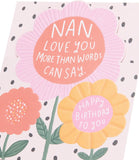 UK Greetings birthday greeting card for Nan featuring a bright floral design, perfect for celebrating special occasions.