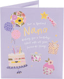UK Greetings birthday card for Nana featuring a favorite things design, with colorful illustrations and cheerful message inside.