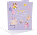 UK Greetings birthday greeting card for Nana featuring a favorite things design, with colorful illustrations and cheerful message.