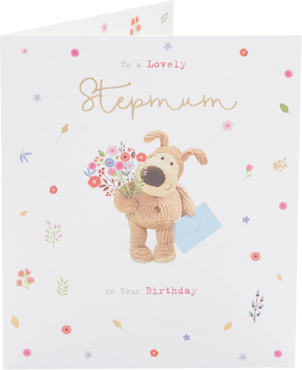 UK Greetings Boofle birthday greeting card featuring a cute design for stepmum, perfect for celebrating her special day.