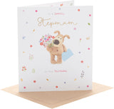 UK Greetings Boofle birthday greeting card featuring a cute design for stepmum, with colorful illustrations and cheerful message.