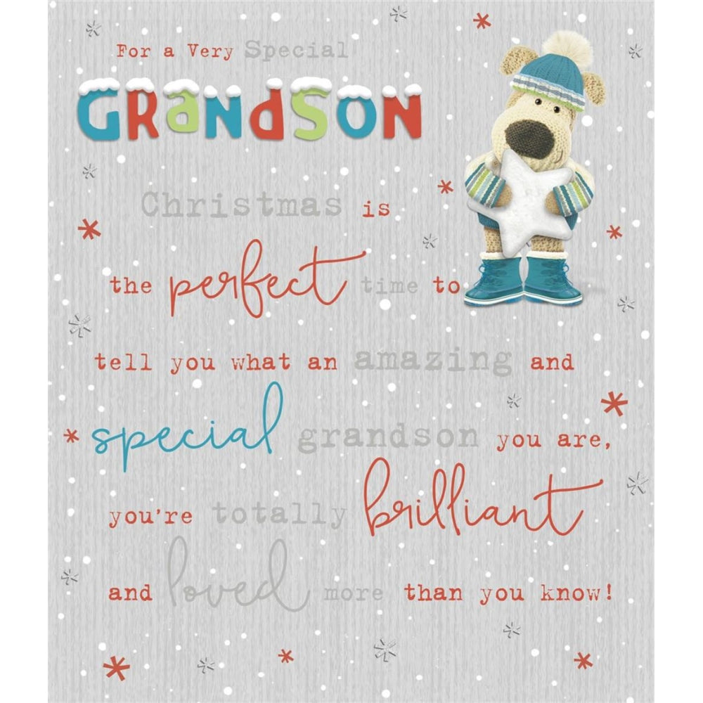 UK Greetings Boofle holding star Christmas card featuring a cute character and festive design, perfect for sending holiday wishes.
