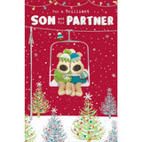 UK Greetings Christmas card featuring Boofles on a gondola ride with his son and partner, festive holiday design.